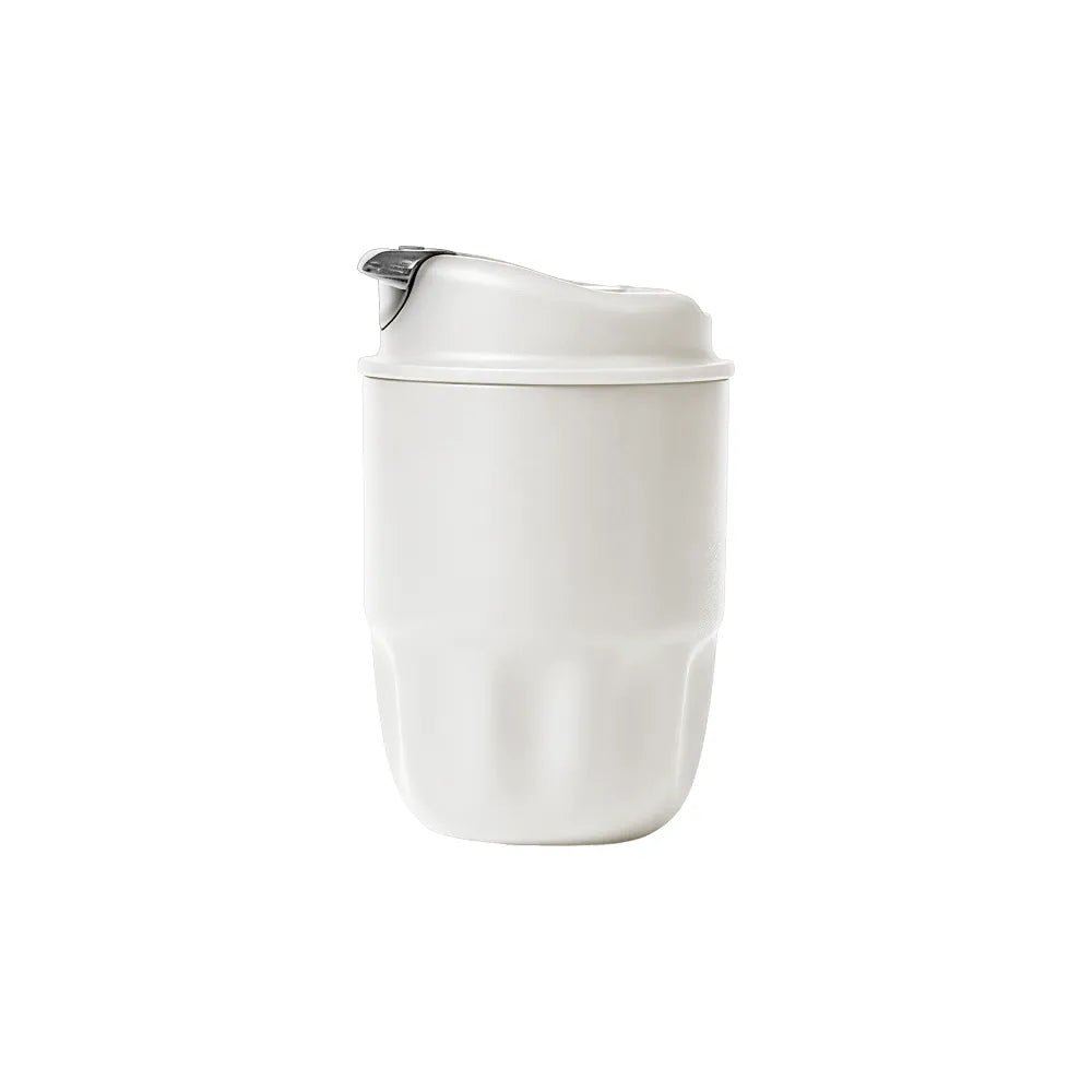 Custom branded 260ml stainless steel travel coffee cup with flip lid in white, bulk corporate drinkware Australia by Wumble