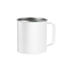 Custom branded 350ml stainless steel camp mug in white with handle, bulk corporate drinkware Australia by Wumble