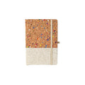 ustom branded A5 cork notebook with colourful speckled cork cover and cotton linen base, sustainable bulk stationery Australia by Wumble Merch
