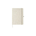 Custom branded A5 cotton linen notebook in khaki with colourful elastic band closure, sustainable bulk stationery Australia by Wumble Merch