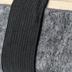 Close up of natural bamboo lid and recycled RPET felt texture on pencil case, eco corporate gift Australia by Wumble Merch