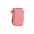 Custom branded cable organiser bag in pink, open showing double layer compartments – bulk tech merch Australia