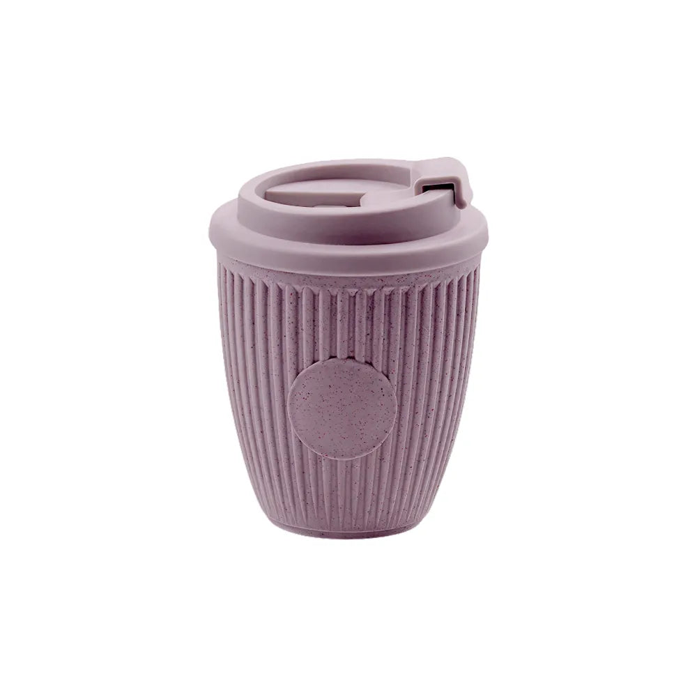 Custom branded coffee grounds eco travel cup 350ml with flip lid in dusty mauve, sustainable bulk merch Australia by Wumble