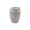 Custom branded coffee grounds eco travel cup 350ml with flip lid in dusty rose grey, sustainable bulk merch Australia by Wumble