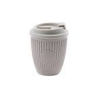 Custom branded coffee grounds eco travel cup 350ml with flip lid in dusty rose grey, sustainable bulk merch Australia by Wumble