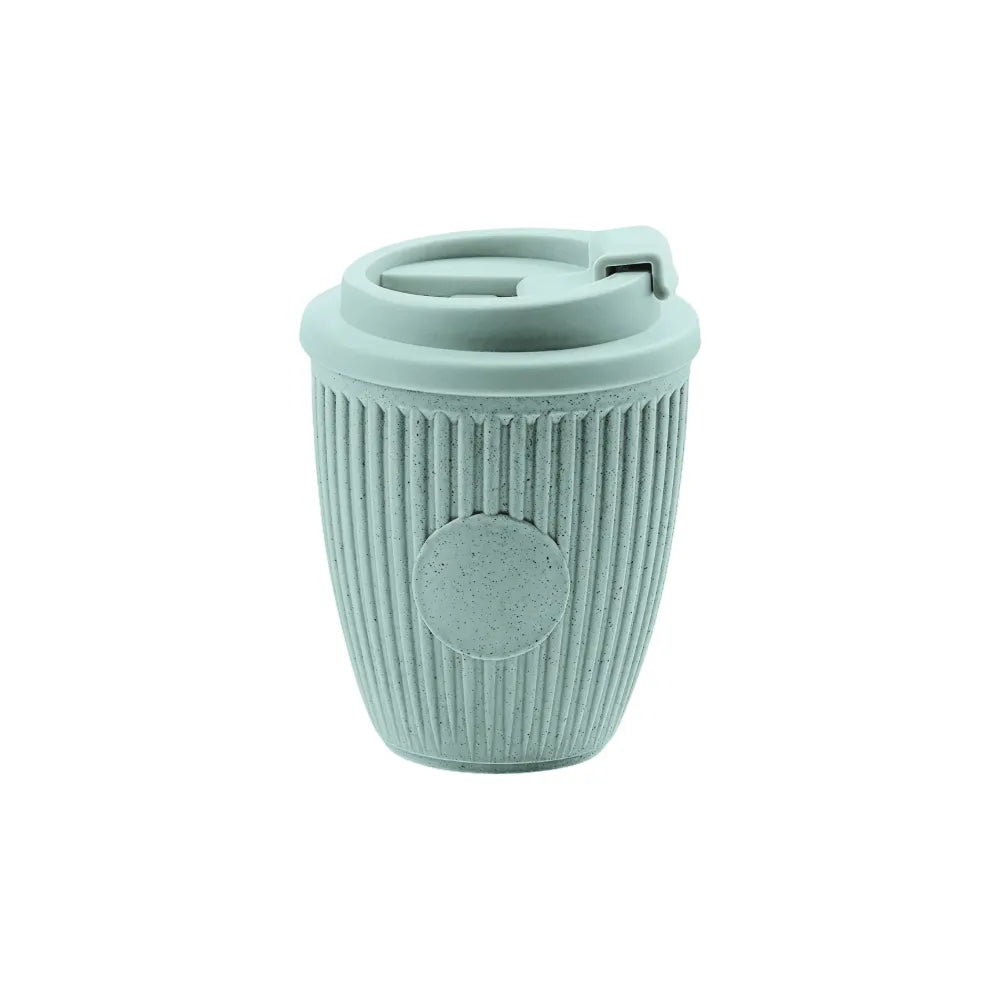 Custom branded coffee grounds eco travel cup 350ml with flip lid in mint mist, sustainable bulk merch Australia by Wumble