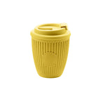 Custom branded coffee grounds eco travel cup 350ml with flip lid in yellow, sustainable bulk merch Australia by Wumble