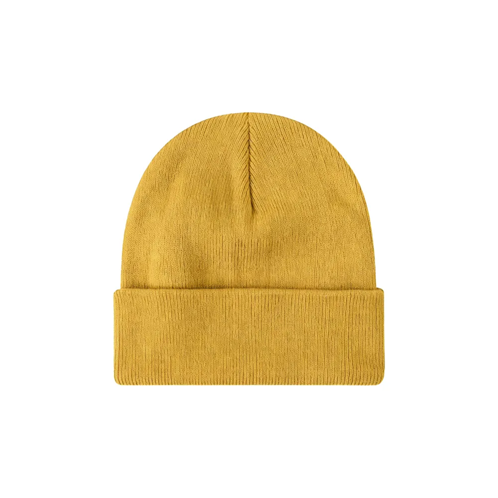 Custom cuffed knit beanie in ginger yellow – bulk branded winter merch by Wumble