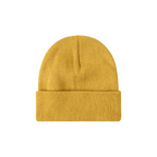 Custom cuffed knit beanie in ginger yellow – bulk branded winter merch by Wumble