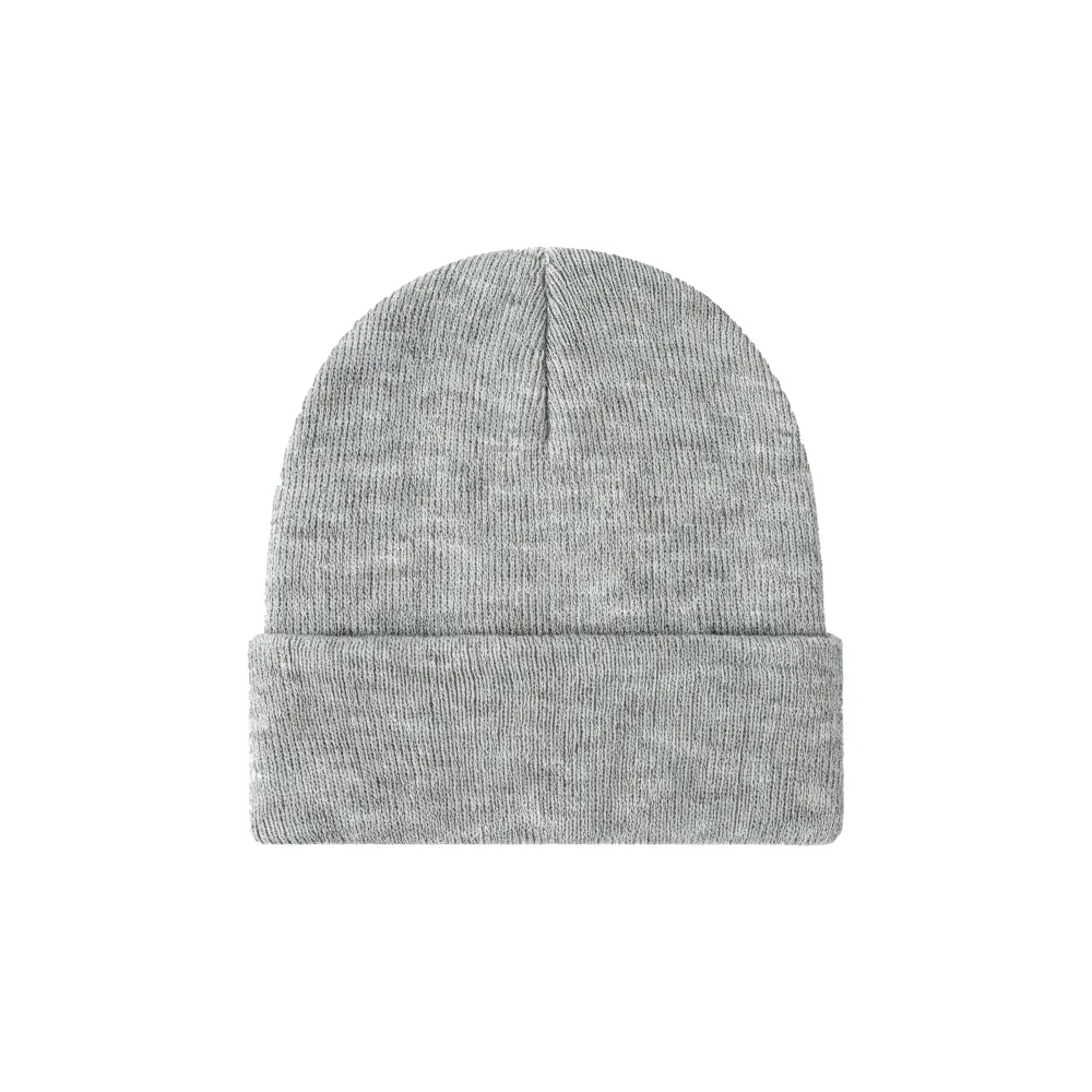 Custom cuffed knit beanie in light grey – bulk branded winter merch by Wumble