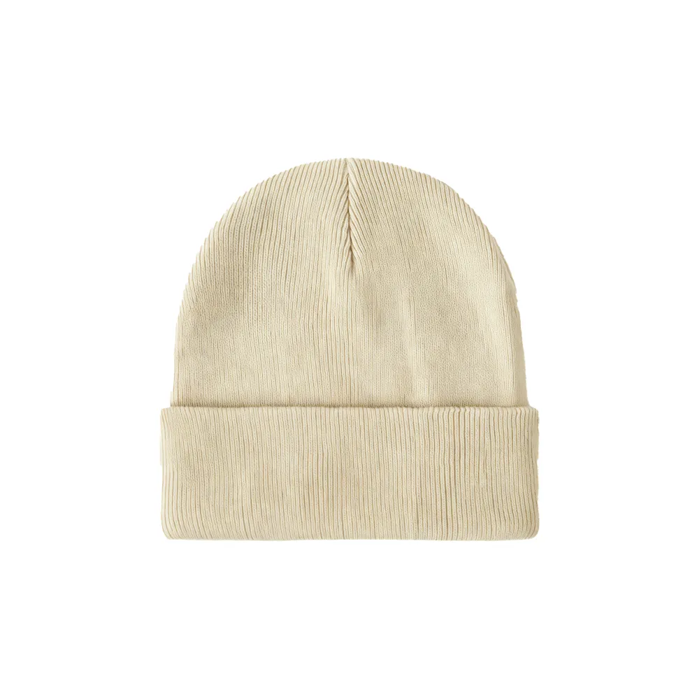 Custom cuffed knit beanie in off-white – bulk branded winter merch by Wumble