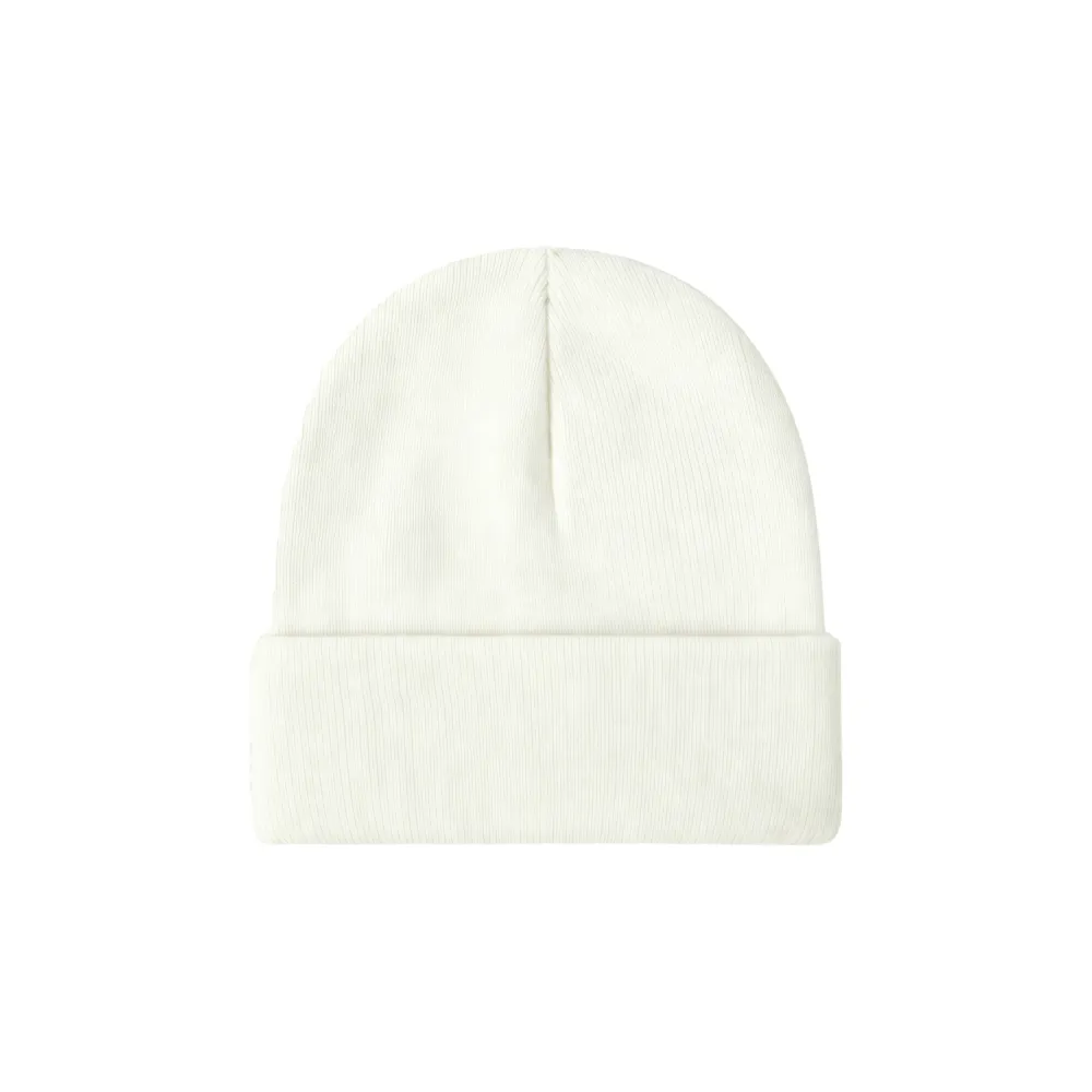 Custom cuffed knit beanie in white – bulk branded winter merch by Wumble