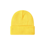 Custom cuffed knit beanie in yellow – bulk branded winter merch by Wumble