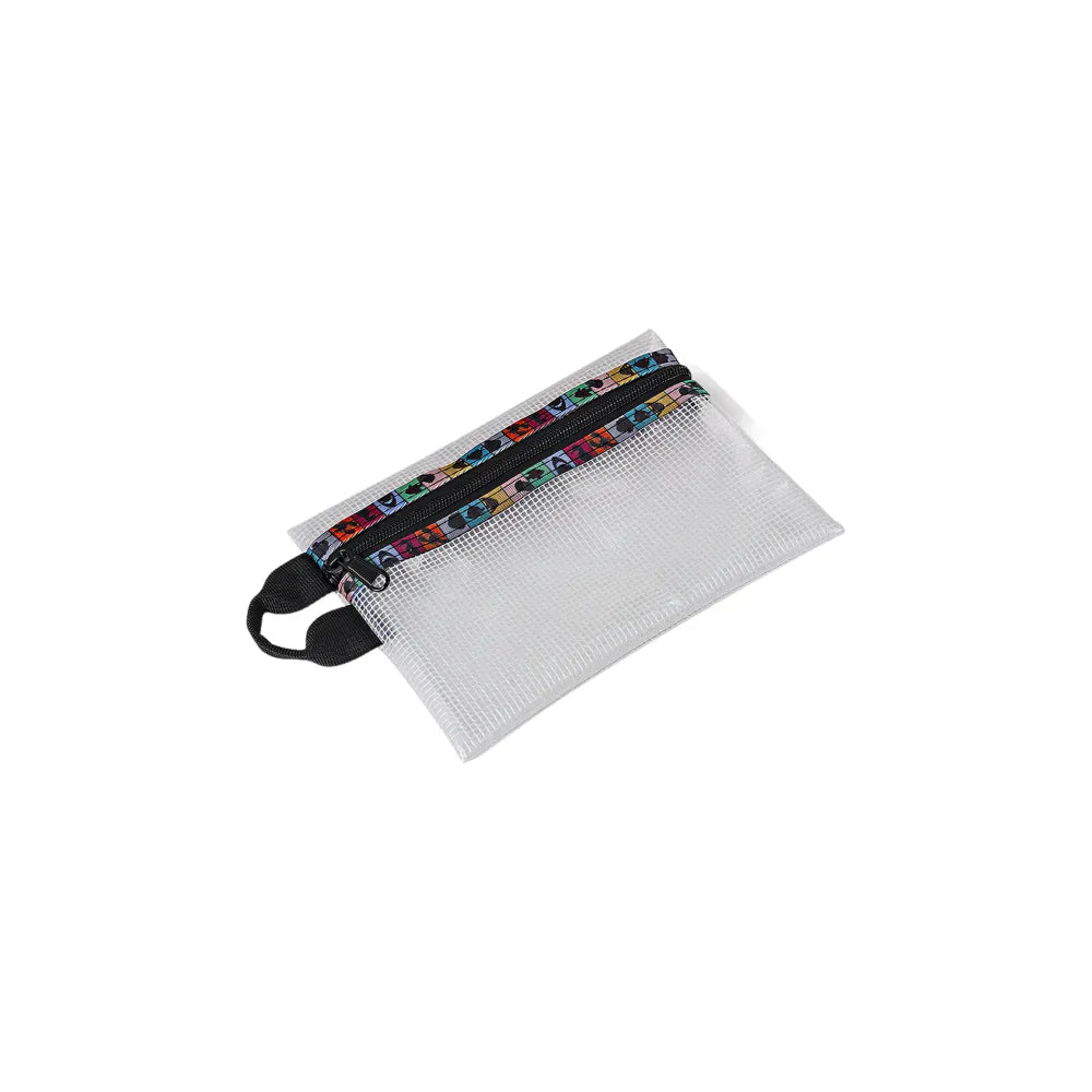 Custom branded EVA mesh zipper pouch in clear with colourful zipper tape, bulk corporate merch Australia by Wumble Merch