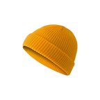 Custom fisherman knit beanie in ginger yellow – bulk branded winter merch by Wumble