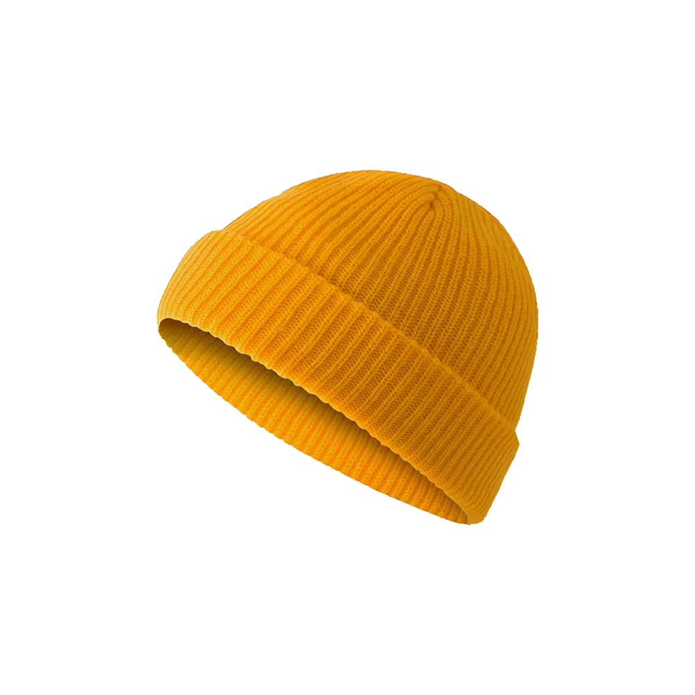Custom fisherman knit beanie in ginger yellow – bulk branded winter merch by Wumble