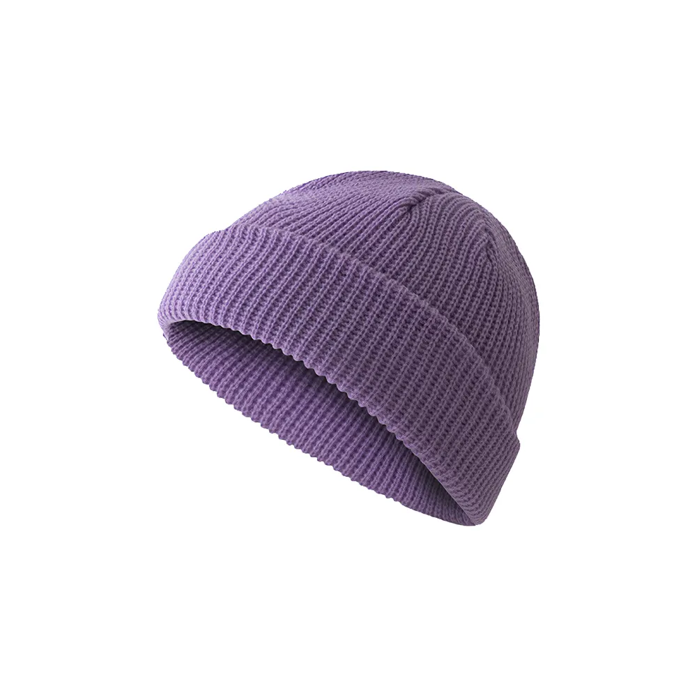 Custom fisherman knit beanie in purple – bulk branded winter merch by Wumble