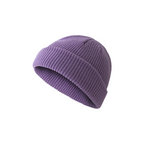 Custom fisherman knit beanie in purple – bulk branded winter merch by Wumble