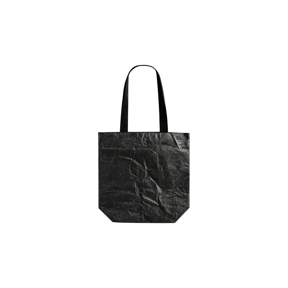Custom branded large Tyvek tote bag in black with mustard yellow cotton handles, bulk eco event bag Australia by Wumble Merch
