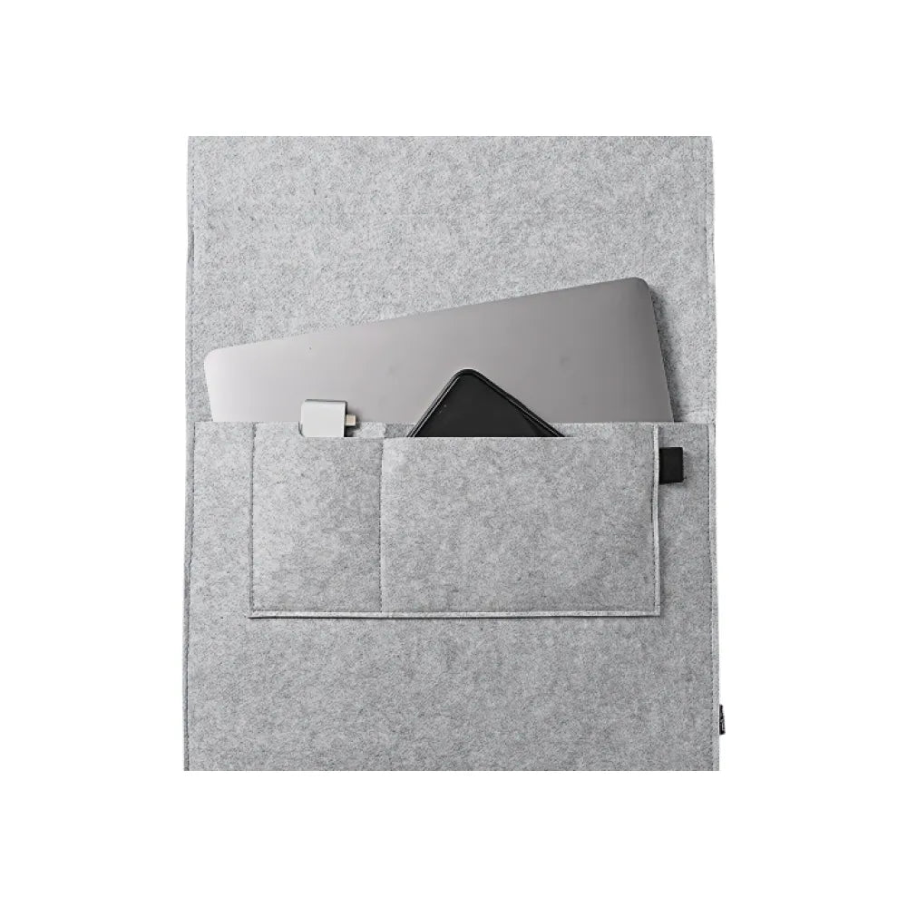 Custom branded recycled RPET felt laptop sleeve with elastic strap, sustainable bulk merch Australia by Wumble