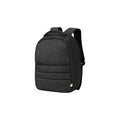 Custom branded Repreve recycled laptop backpack in black with quilted exterior and padded straps, sustainable corporate bag Australia by Wumble Merch
