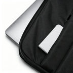 Close up of front pocket and quilted exterior on Repreve recycled laptop sleeve, eco corporate gift Australia by Wumble Merch