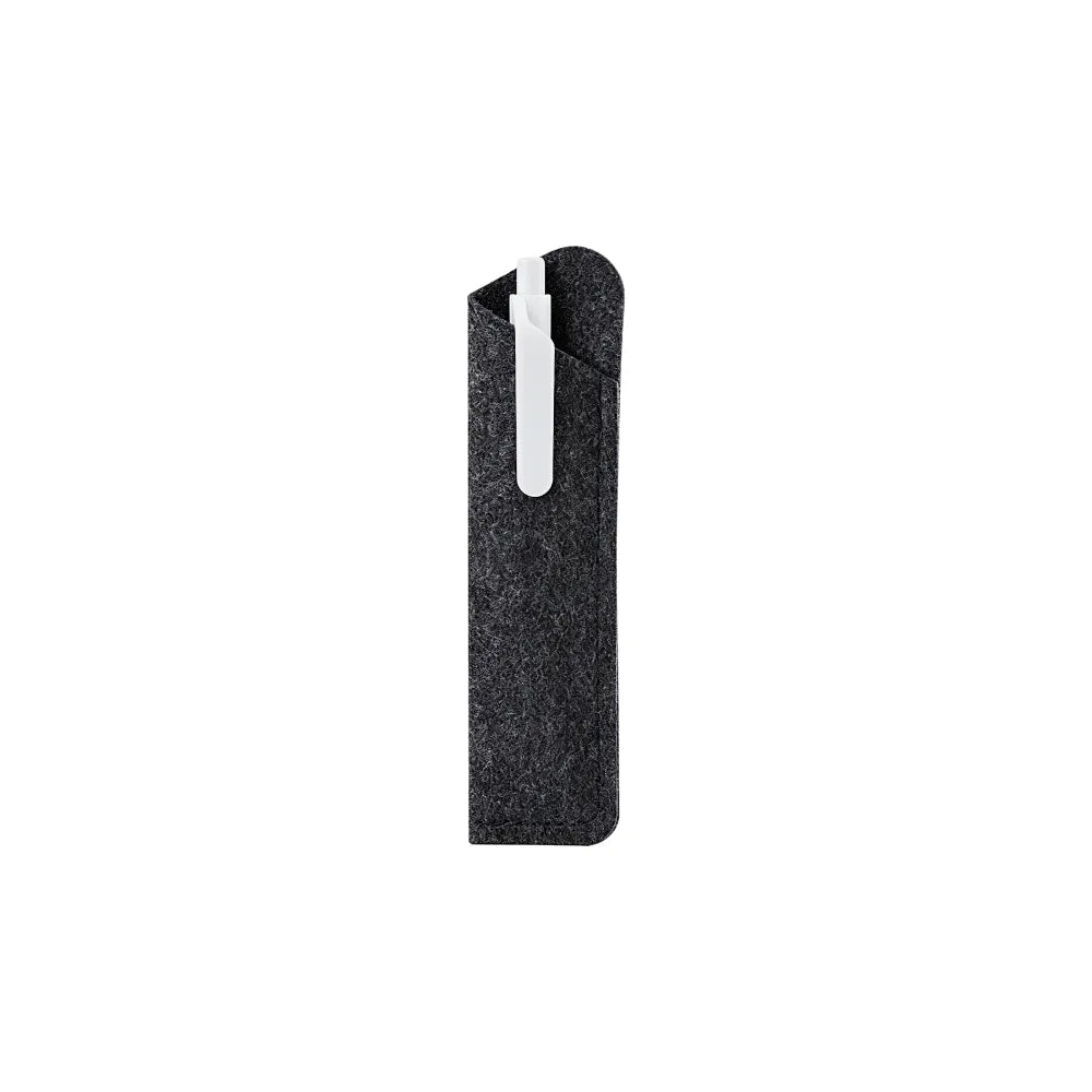 Pen being inserted into custom branded RPET felt pen sleeve, welcome kit merch by Wumble Merch Australia