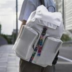 Person wearing custom branded RPET sports backpack, sustainable school and sports merch by Wumble Merch Australia