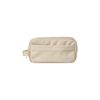 Custom branded RPET toiletry bag in cream with zipper and carry handle, sustainable bulk merch Australia by Wumble