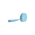 Custom laser engraved silicone wristlet pouch in sky blue with wrist strap, bulk branded merch Australia by Wumble