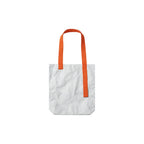 Custom branded Tyvek paper tote bag in white with orange cotton handles, sustainable event bag Australia by Wumble Merch