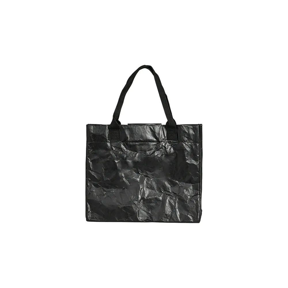 Custom branded Tyvek work bag in black with metal press studs and matching handles, sustainable corporate bag Australia by Wumble Merch