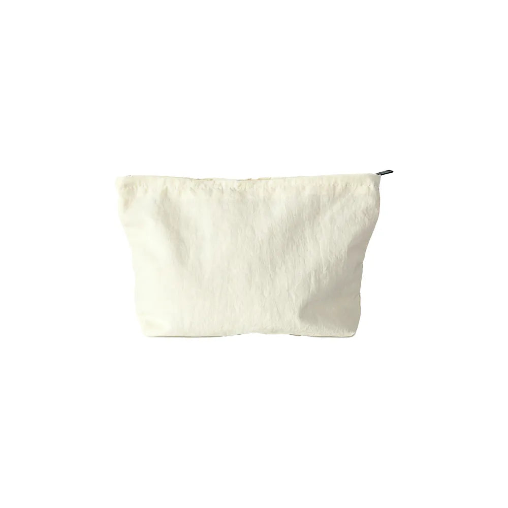 Custom branded zip pouch in off white, waterproof nylon, bulk merch Australia by Wumble