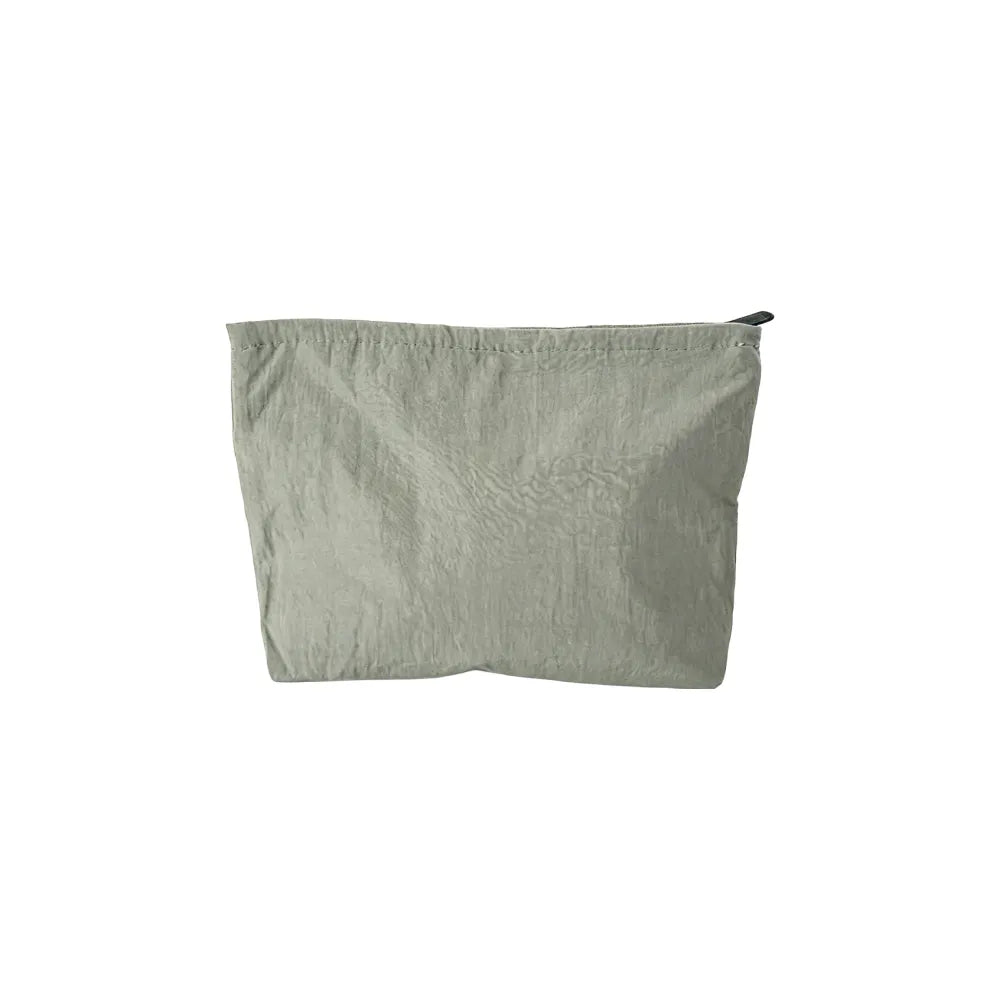 Custom branded zip pouch in sage, waterproof nylon, bulk merch Australia by Wumble