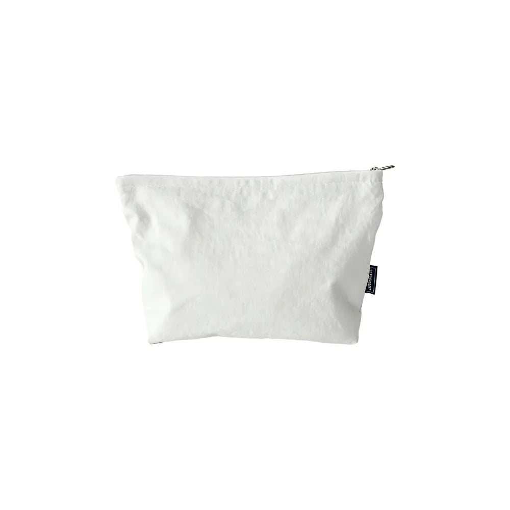 Custom branded zip pouch in white, waterproof nylon, bulk merch Australia by Wumble