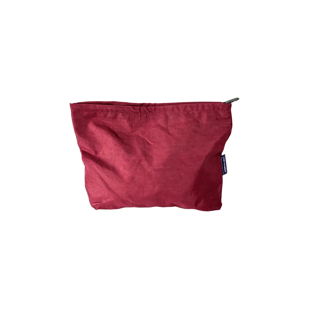 Custom branded zip pouch in wine red, waterproof nylon, bulk merch Australia by Wumble
